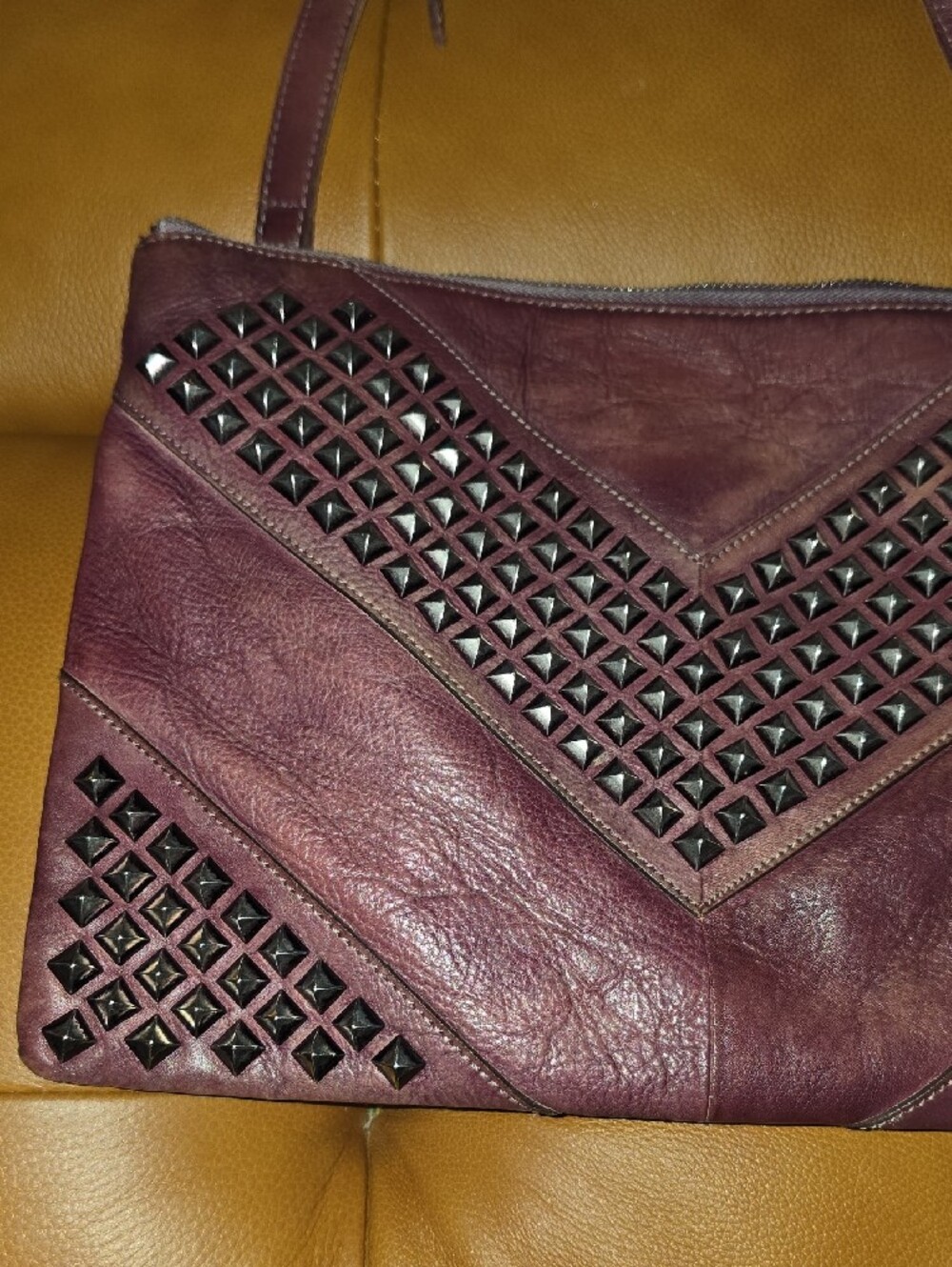 Pol Studded Burgundy Maroon Wine Leather Crossbody Bag - Picture 2 of 15